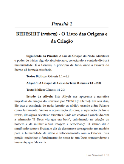 * LIVRO DIGITAL:  LUZ SEMANAL - Estudos messiânicos da Torá na Parashá, Haftará e Brit Hadashá